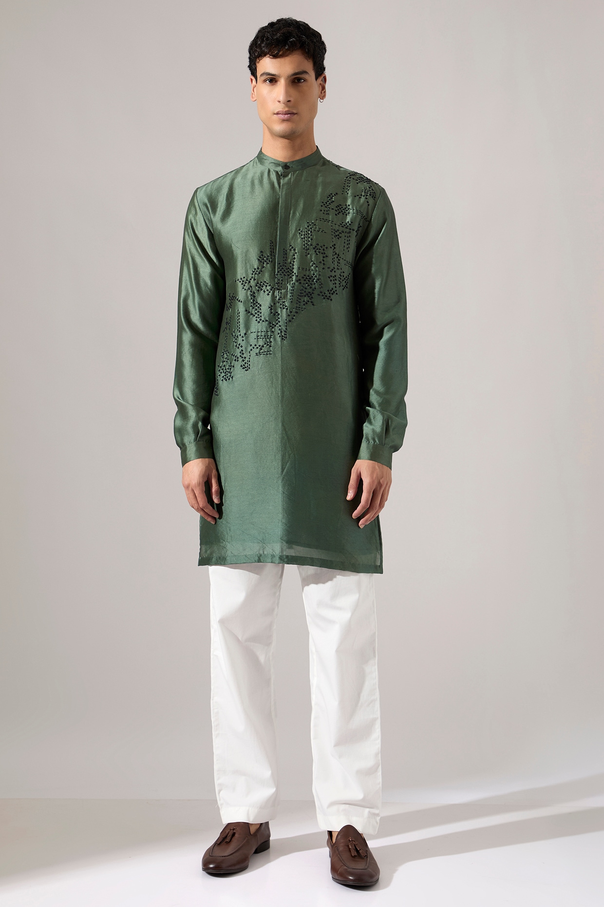Son Of A Noble SNOB Sage Chanderi Hand Embroidered Kurta Set
