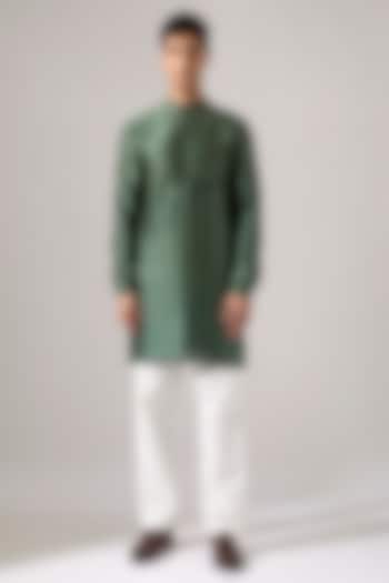 Sage Chanderi Hand Embroidered Kurta Set by Son Of A Noble SNOB Men at Pernia's Pop Up Shop