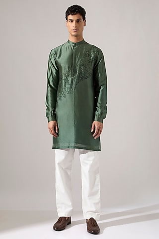 Sage Chanderi Hand Embroidered Kurta Set by Son Of A Noble SNOB Men