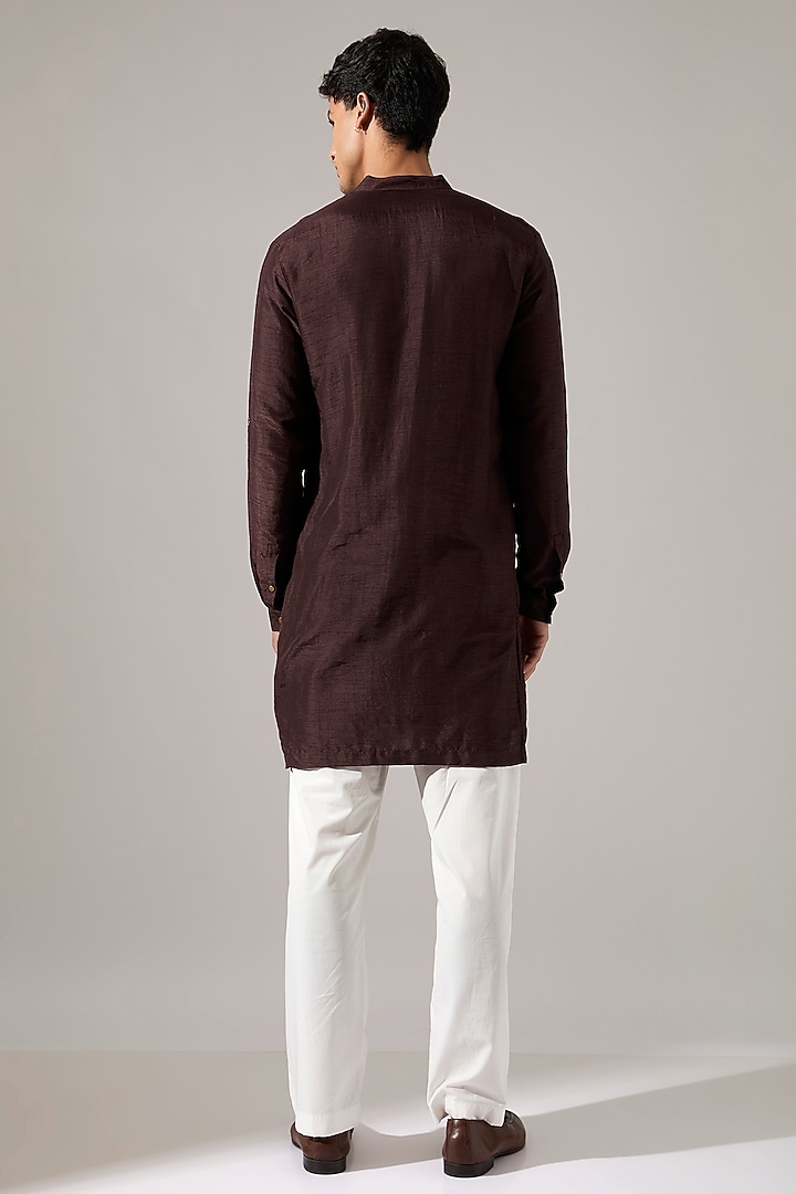 Brown Raw Silk Hand Embroidered Kurta Set by Son Of A Noble SNOB Men at Pernia's Pop Up Shop