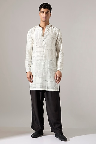 White Modal Printed Kurta Set by Son Of A Noble SNOB Men