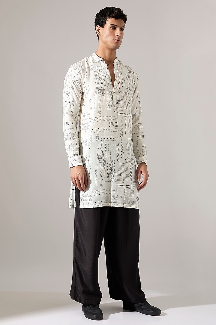 White Modal Printed Kurta Set by Son Of A Noble SNOB Men at Pernia's Pop Up Shop