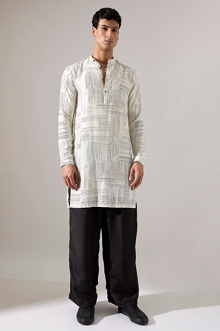 White Modal Printed Kurta Set by Son Of A Noble SNOB Men at Pernia's Pop Up Shop