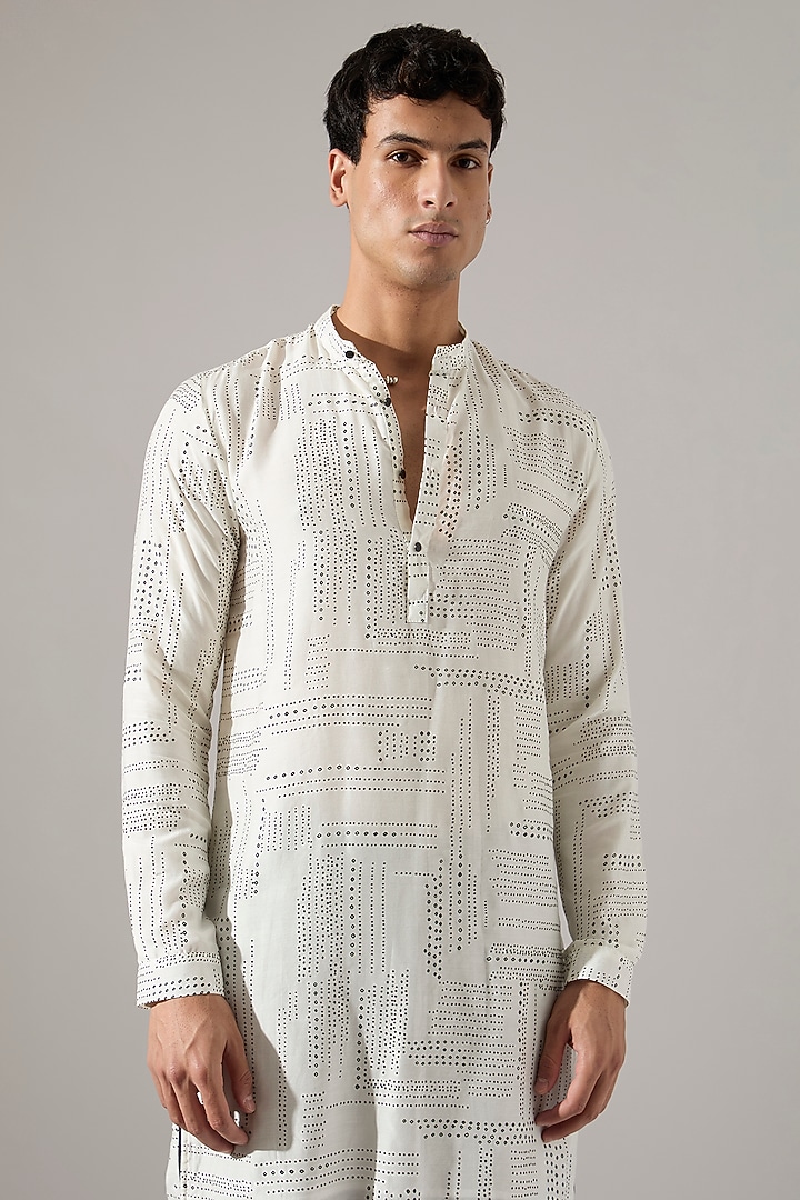 White Modal Printed Kurta Set by Son Of A Noble SNOB Men at Pernia's Pop Up Shop