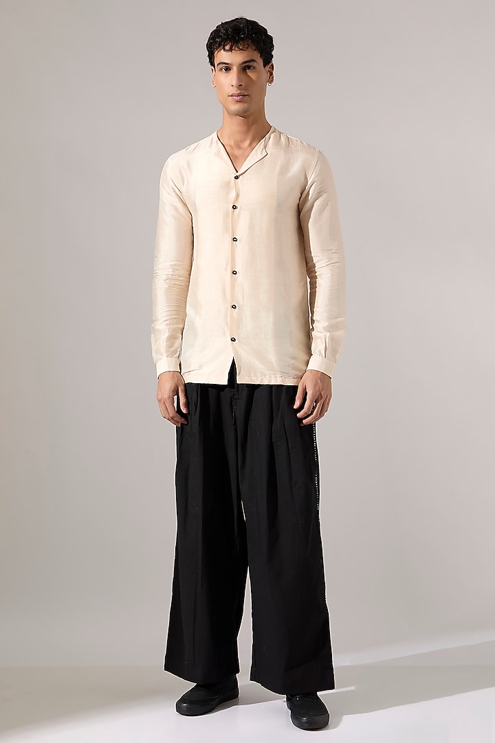 Off-White & Black Raw Silk Co-Ord Set by Son Of A Noble SNOB Men at Pernia's Pop Up Shop