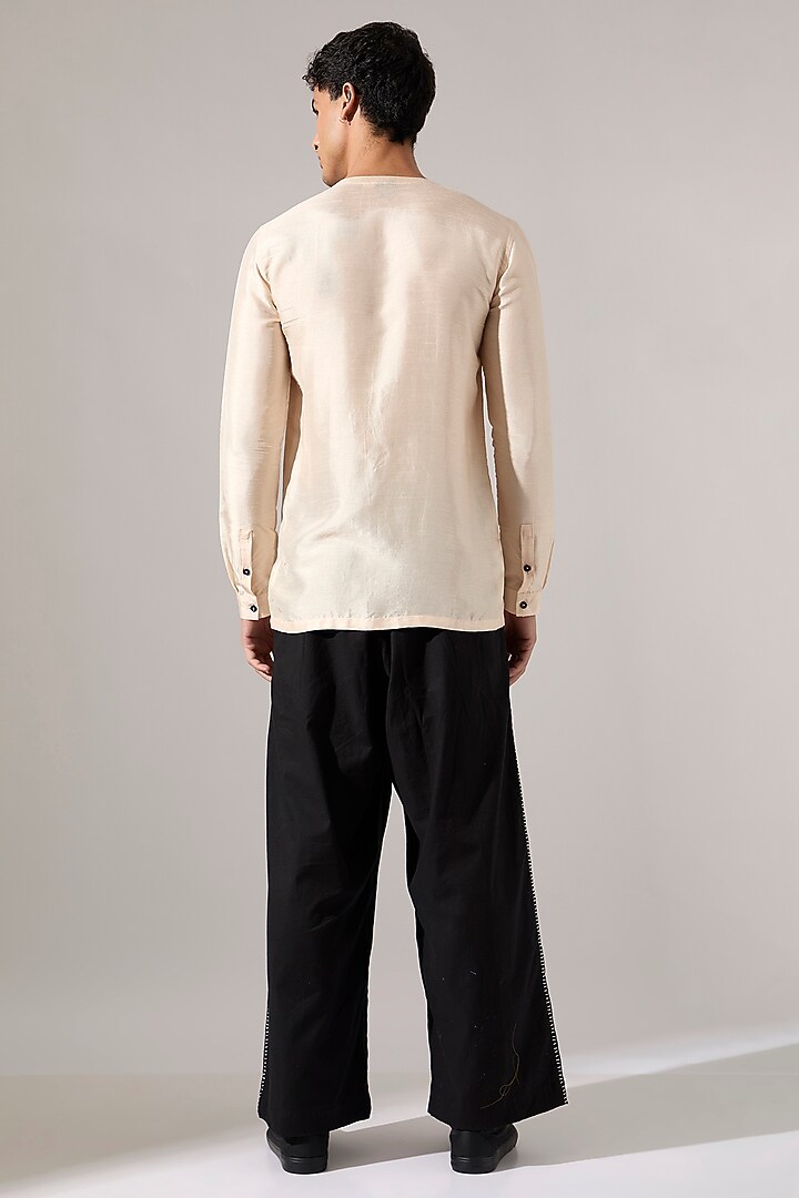 Off-White & Black Raw Silk Co-Ord Set by Son Of A Noble SNOB Men at Pernia's Pop Up Shop