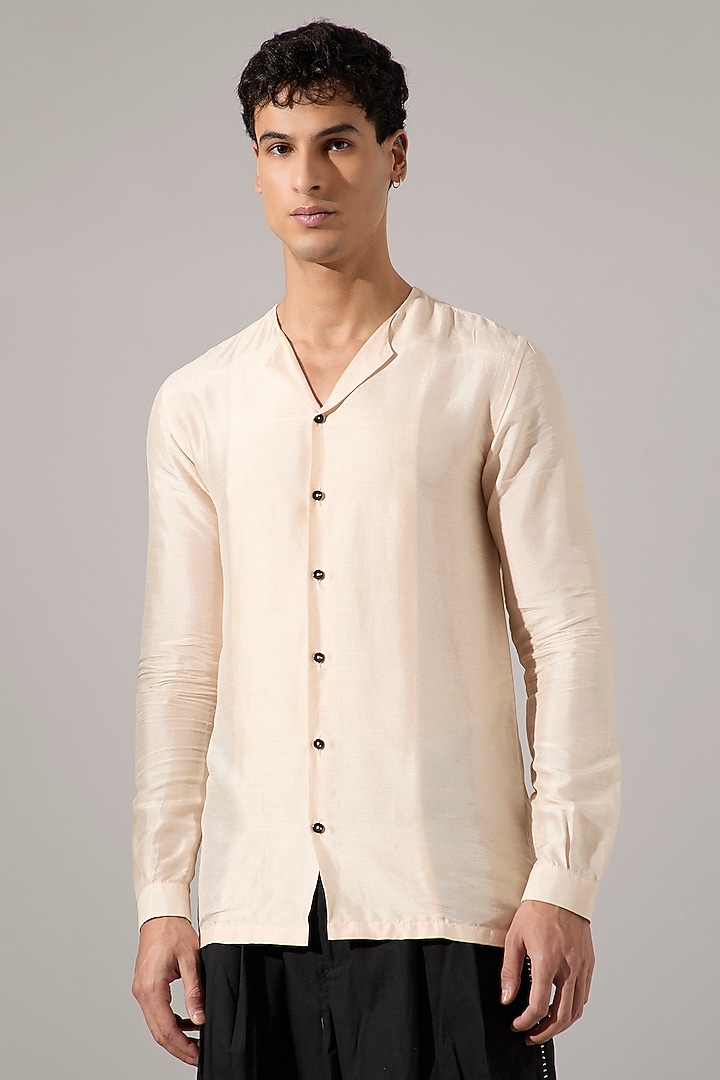 Off-White & Black Raw Silk Co-Ord Set by Son Of A Noble SNOB Men at Pernia's Pop Up Shop