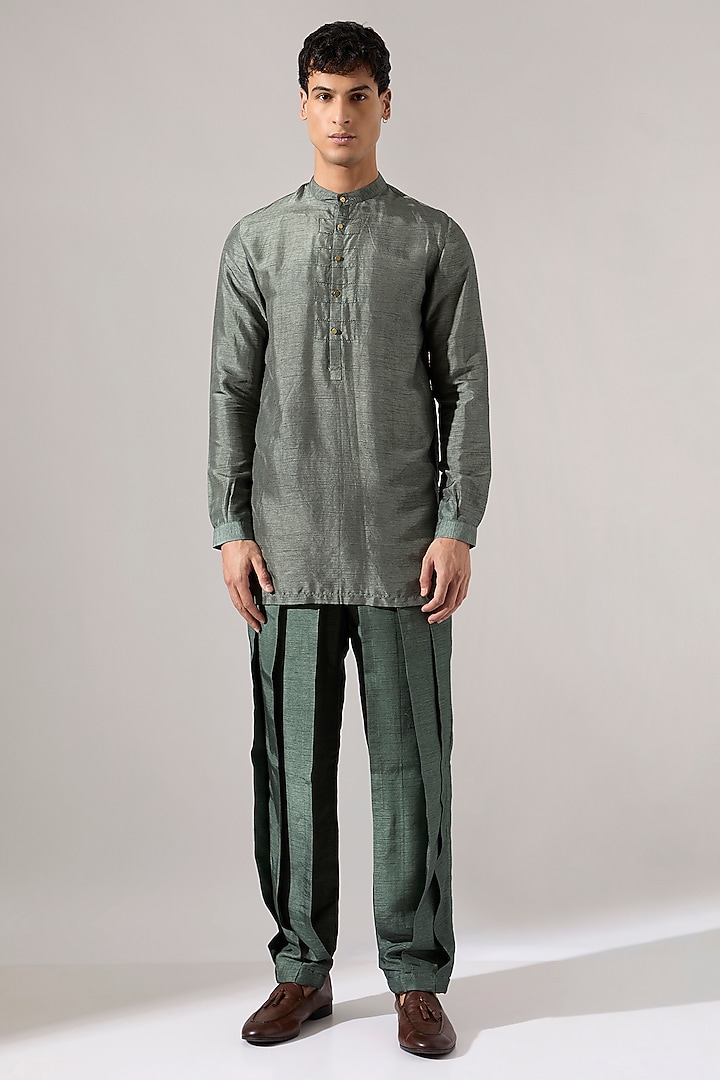 Sage Raw Silk & Cotton Kurta Set by Son Of A Noble SNOB Men at Pernia's Pop Up Shop