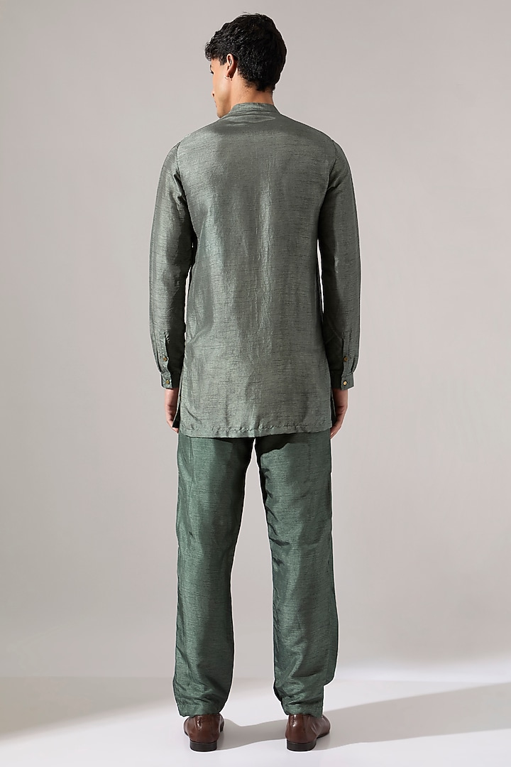 Sage Raw Silk & Cotton Kurta Set by Son Of A Noble SNOB Men at Pernia's Pop Up Shop
