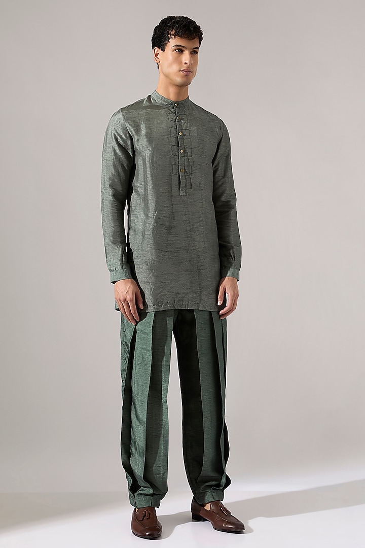Sage Raw Silk & Cotton Kurta Set by Son Of A Noble SNOB Men at Pernia's Pop Up Shop