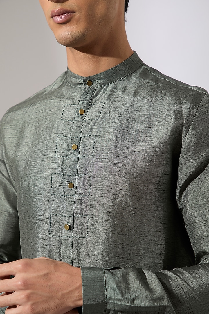 Sage Raw Silk & Cotton Kurta Set by Son Of A Noble SNOB Men at Pernia's Pop Up Shop