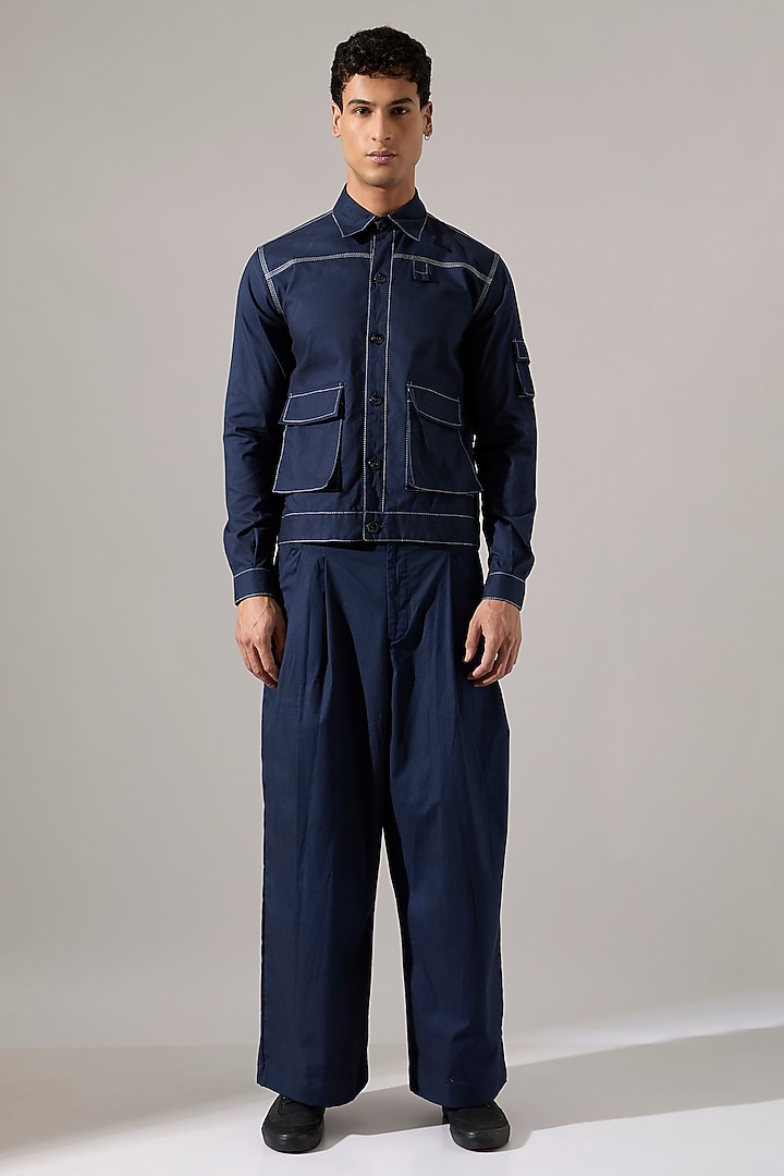 Navy Cotton Co-Ord Set by Son Of A Noble SNOB Men at Pernia's Pop Up Shop