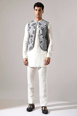 Grey Cotton & Linen Quilted Bundi Jacket Set by Son Of A Noble SNOB Men