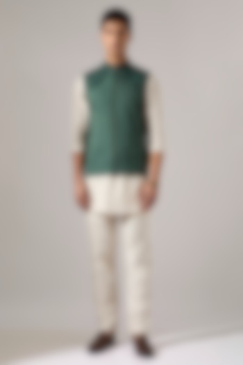 Sage Cotton & Linen Bundi Jacket Set by Son Of A Noble SNOB Men at Pernia's Pop Up Shop