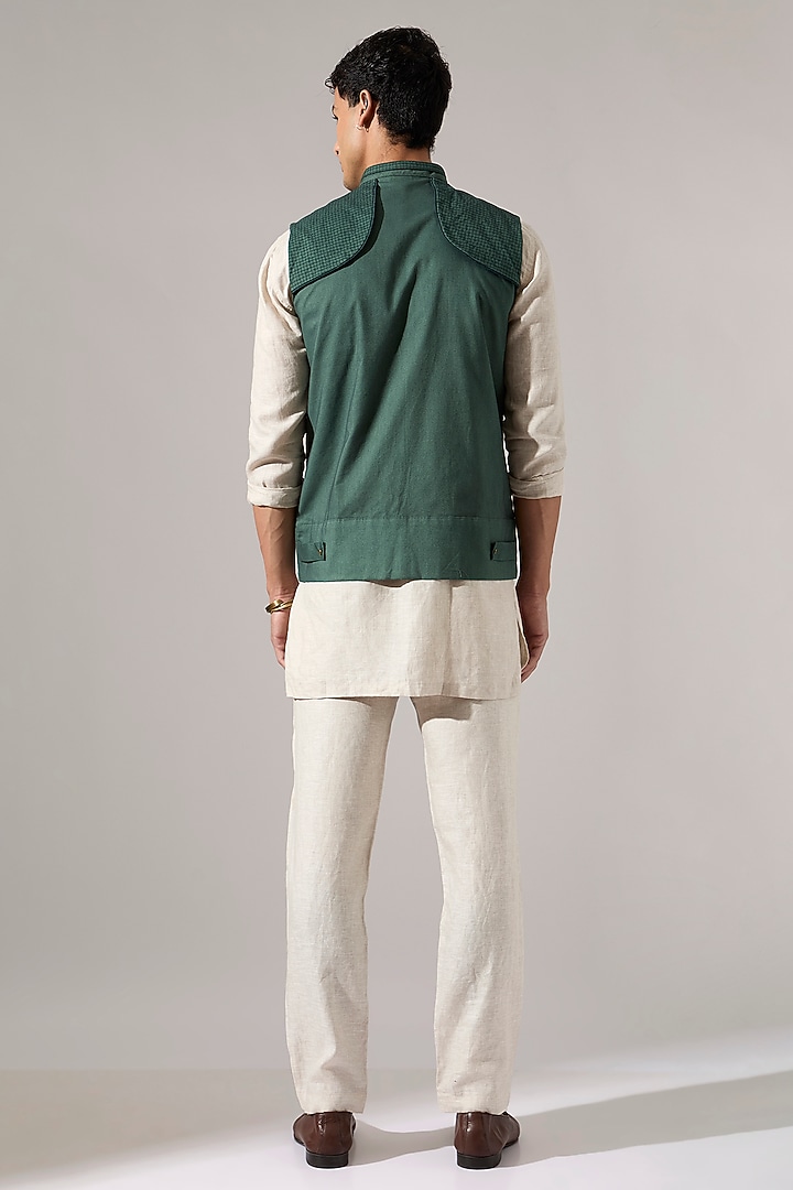Sage Cotton & Linen Bundi Jacket Set by Son Of A Noble SNOB Men at Pernia's Pop Up Shop