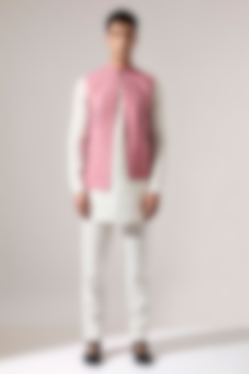 Pink Cotton & Linen Bundi Jacket Set by Son Of A Noble SNOB Men at Pernia's Pop Up Shop