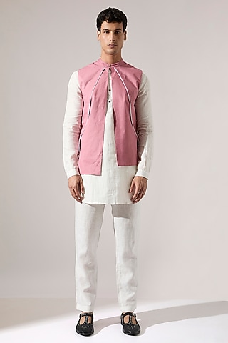 Pink Cotton & Linen Bundi Jacket Set by Son Of A Noble SNOB Men