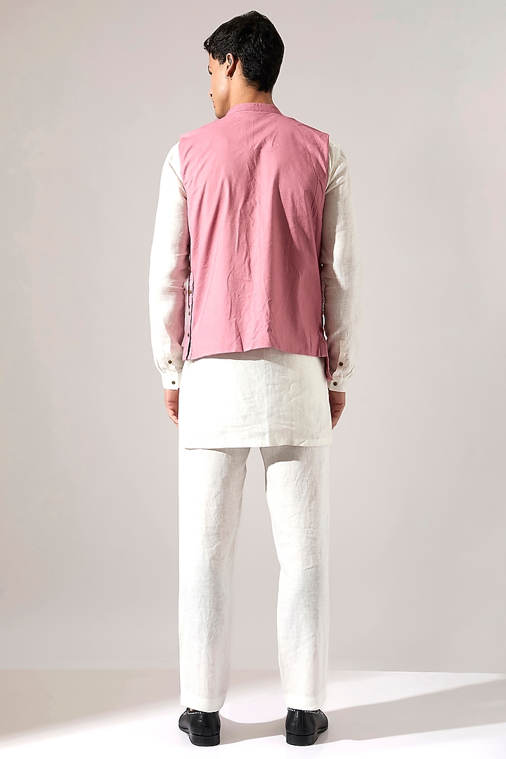 Pink Cotton & Linen Bundi Jacket Set by Son Of A Noble SNOB Men at Pernia's Pop Up Shop