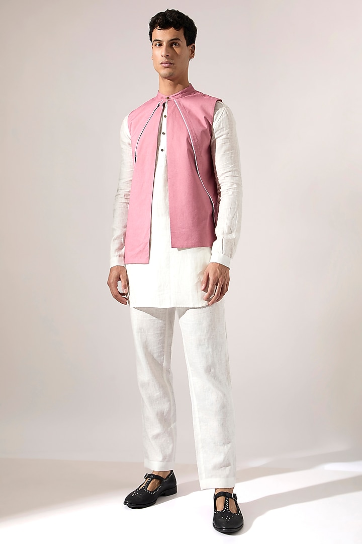 Pink Cotton & Linen Bundi Jacket Set by Son Of A Noble SNOB Men at Pernia's Pop Up Shop
