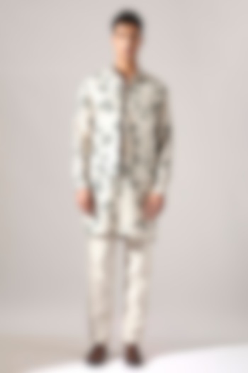 Ivory Linen Printed Bundi Jacket Set by Son Of A Noble SNOB Men at Pernia's Pop Up Shop