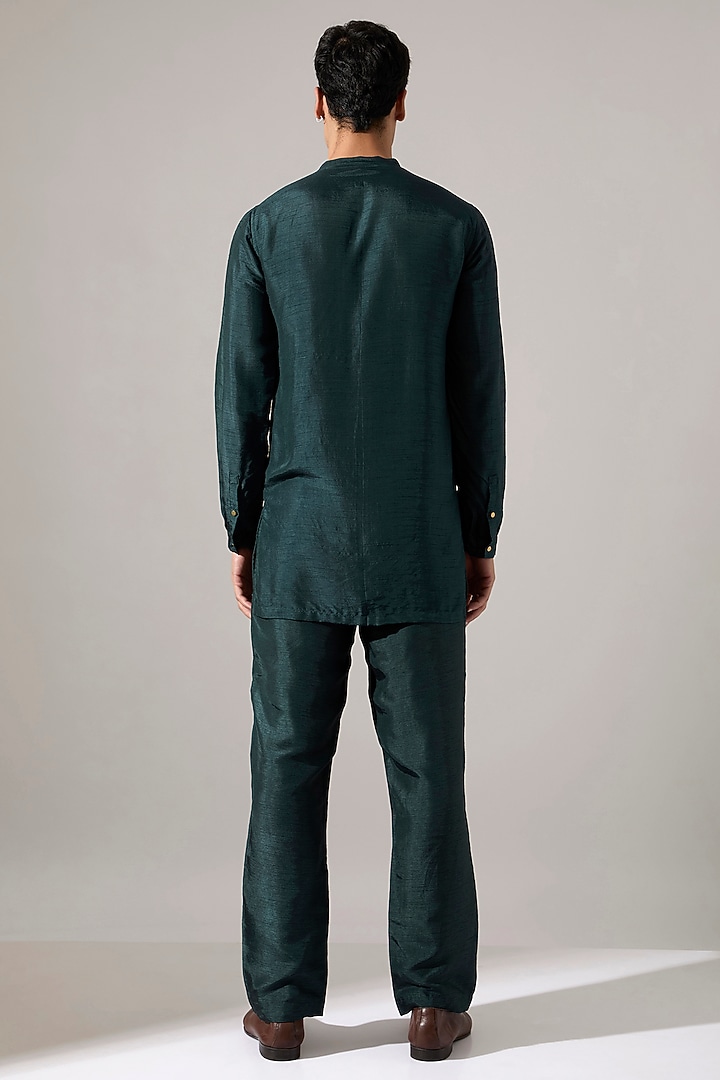 Forest Green Raw Silk Kurta Set by Son Of A Noble SNOB Men at Pernia's Pop Up Shop