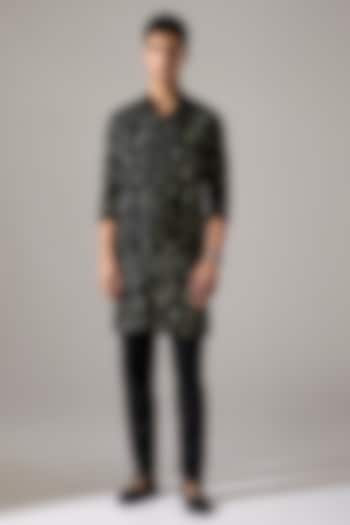 Black Linen Printed Bundi Jacket Set by Son Of A Noble SNOB Men at Pernia's Pop Up Shop