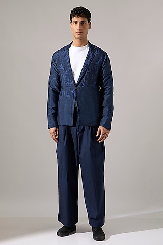 Navy Raw Silk Blazer Set by Son Of A Noble SNOB Men