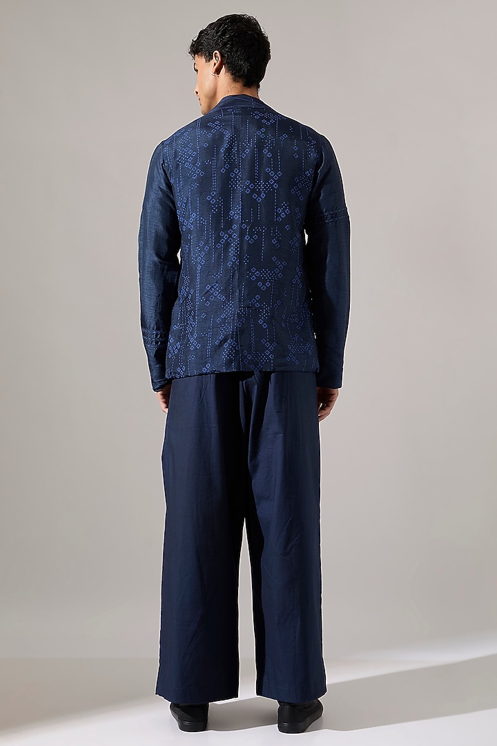 Navy Raw Silk Blazer Set by Son Of A Noble SNOB Men at Pernia's Pop Up Shop