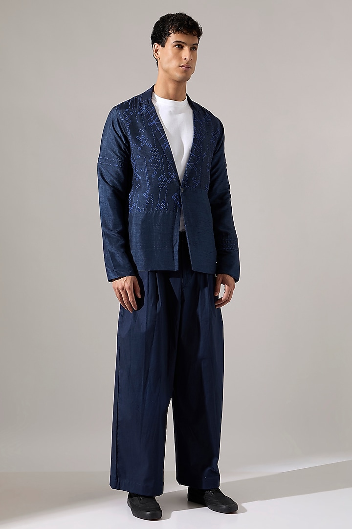 Navy Raw Silk Blazer Set by Son Of A Noble SNOB Men at Pernia's Pop Up Shop