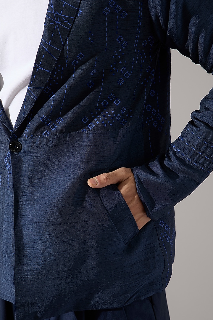 Navy Raw Silk Blazer Set by Son Of A Noble SNOB Men at Pernia's Pop Up Shop