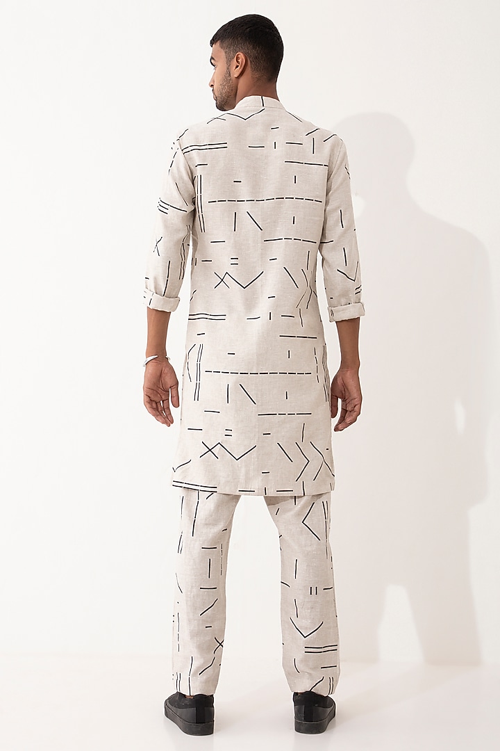 Ivory Linen Printed Kurta Set by Son Of A Noble SNOB Men at Pernia's Pop Up Shop