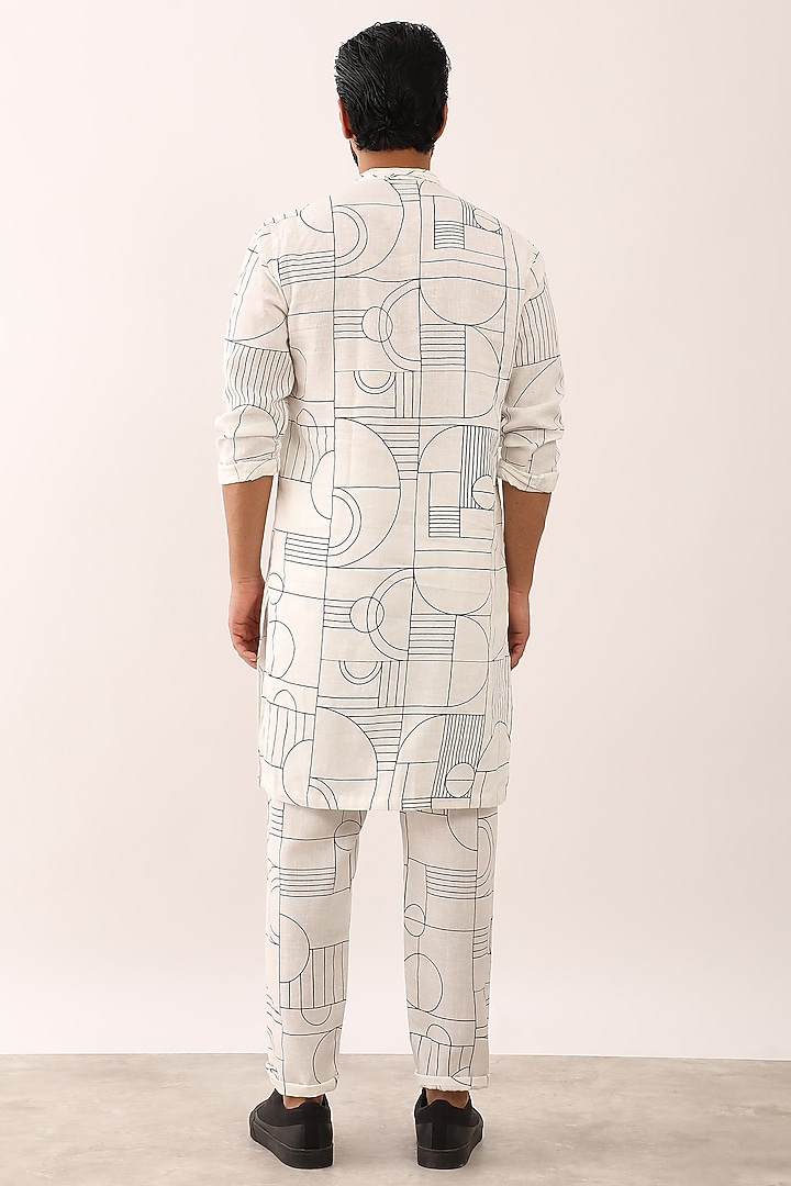 White Linen Printed Kurta Set by Son Of A Noble SNOB Men at Pernia's Pop Up Shop