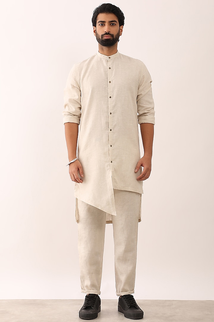 Ivory Linen Kurta Set by Son Of A Noble SNOB Men