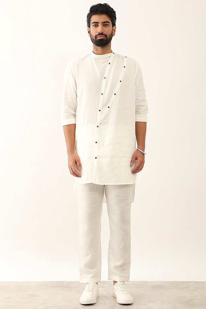 White Linen Kurta Set by Son Of A Noble SNOB Men