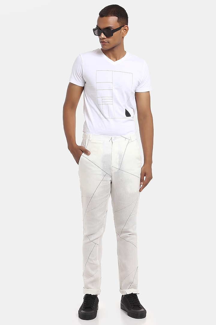 White Printed Trousers by Son Of A Noble SNOB Men