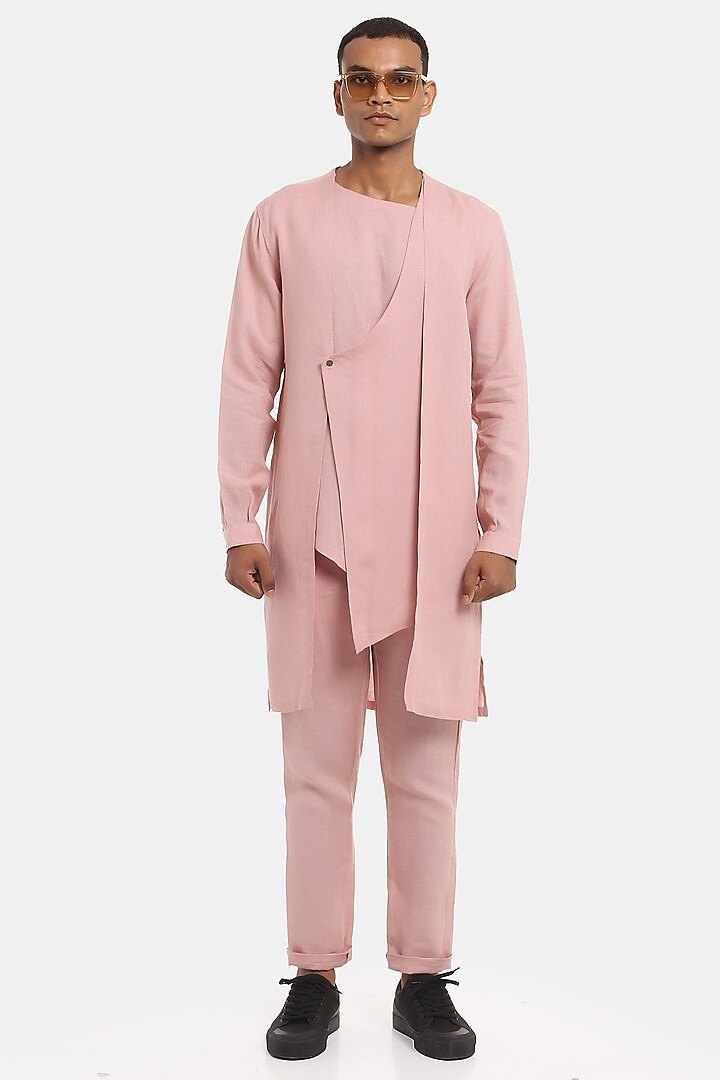 Pink Linen Kurta by Son Of A Noble SNOB Men