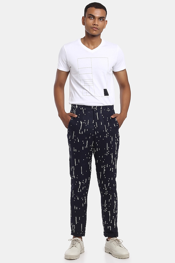 Navy Printed Trousers by Son Of A Noble SNOB Men