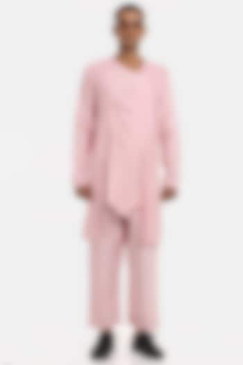 Pink Asymmetrical Kurta Set by Son Of A Noble SNOB Men at Pernia's Pop Up Shop