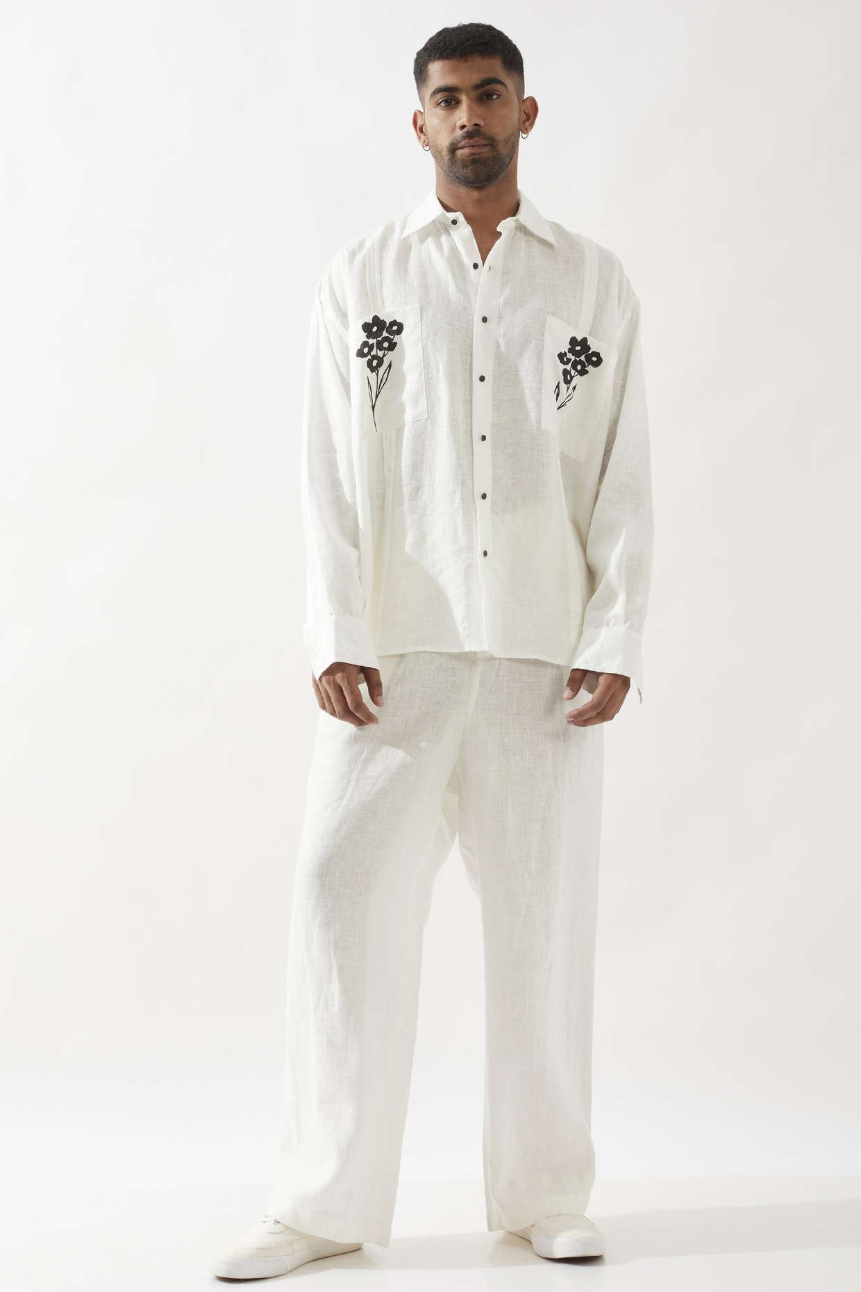 White Linen Printed Co-Ord Set by Son Of A Noble SNOB Men at Pernia's Pop Up Shop