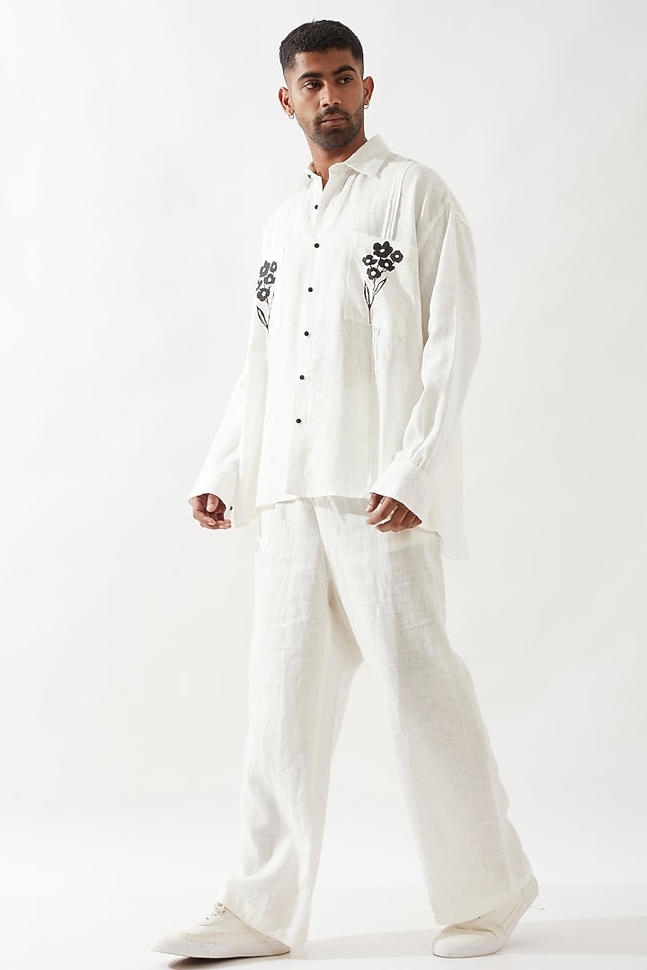 White Linen Printed Co-Ord Set by Son Of A Noble SNOB Men at Pernia's Pop Up Shop
