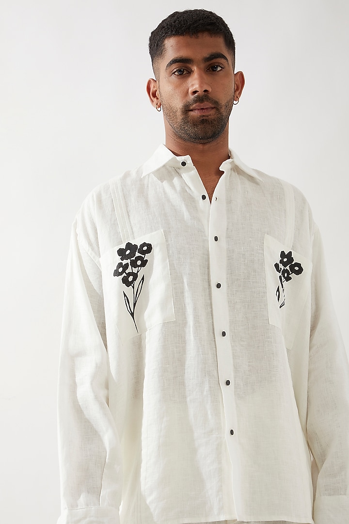 White Linen Printed Co-Ord Set by Son Of A Noble SNOB Men at Pernia's Pop Up Shop