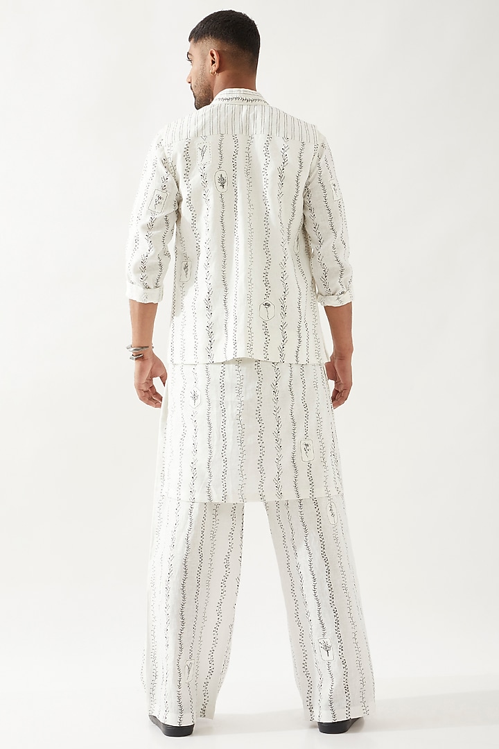 White Linen Printed Bundi Jacket Set by Son Of A Noble SNOB Men at Pernia's Pop Up Shop