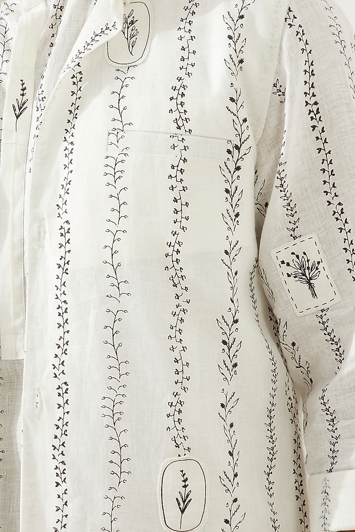 White Linen Printed Bundi Jacket Set by Son Of A Noble SNOB Men at Pernia's Pop Up Shop