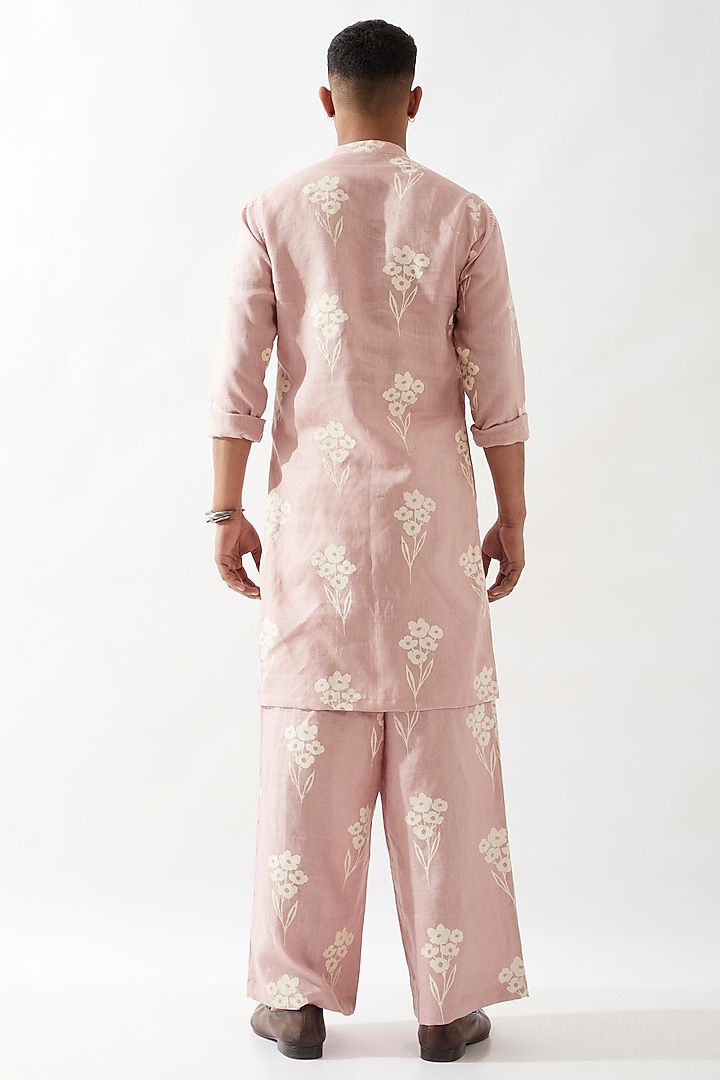 Pink Linen Printed Kurta Set by Son Of A Noble SNOB Men at Pernia's Pop Up Shop