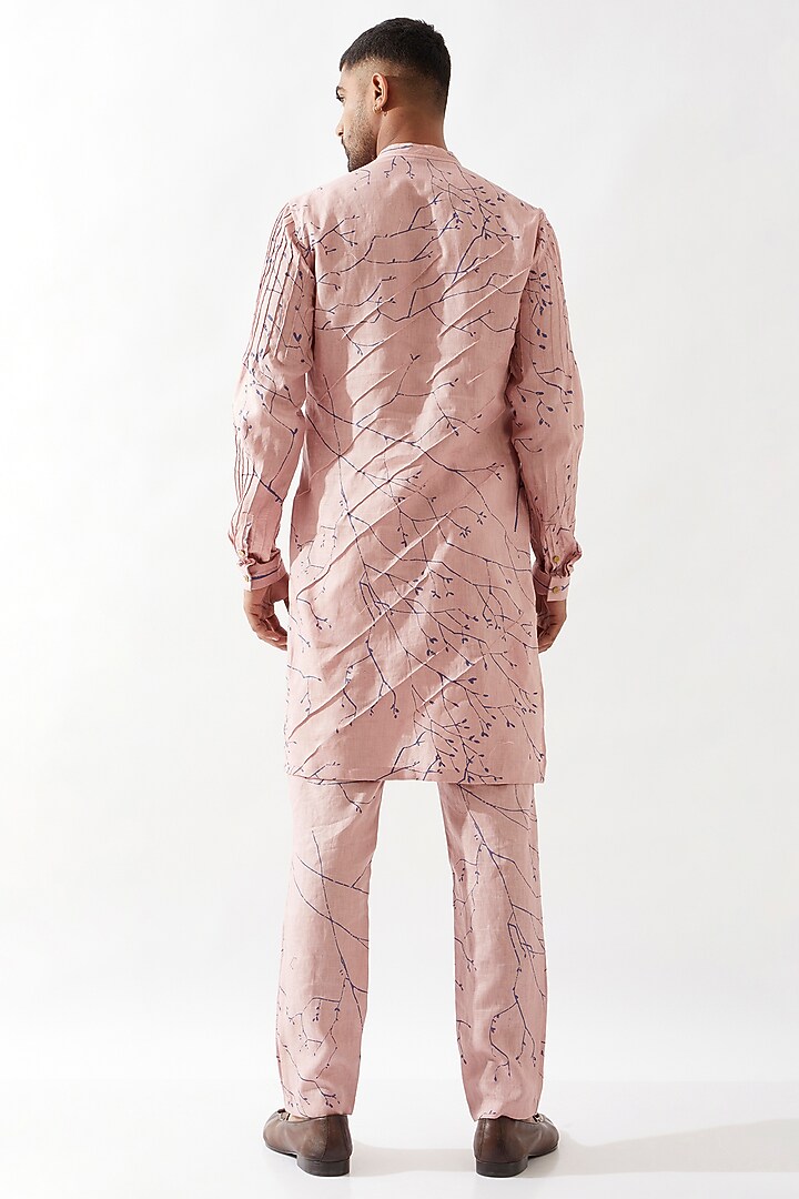 Pink Linen Printed Kurta Set by Son Of A Noble SNOB Men at Pernia's Pop Up Shop