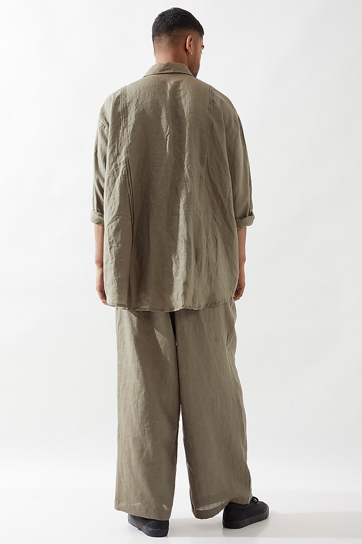 Olive Linen Hand Embroidered Wedding Shirt by Son Of A Noble SNOB Men at Pernia's Pop Up Shop