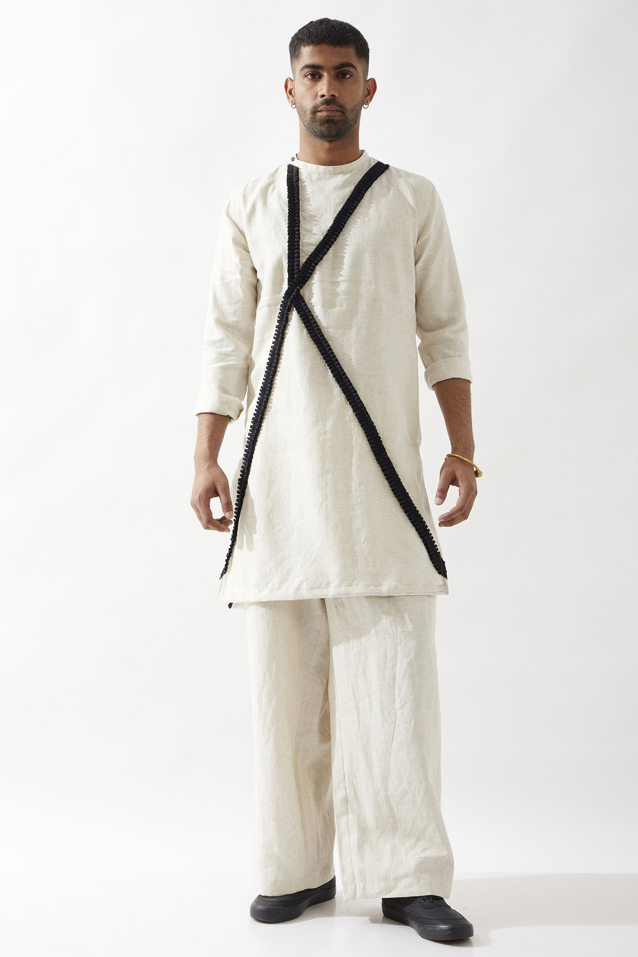Ivory Linen Caterpillar Textured Kurta by Son Of A Noble SNOB Men