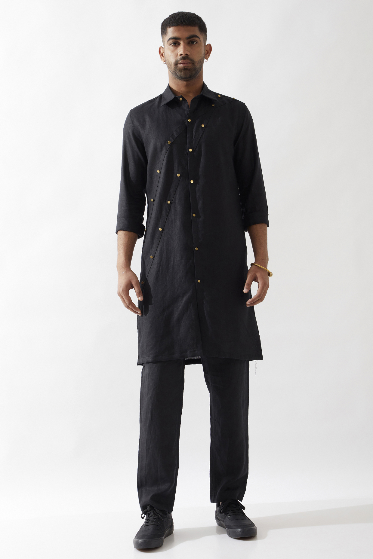 Black Linen Kurta by Son Of A Noble SNOB Men