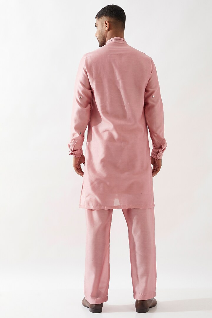 Pink Chanderi Silk Mirror Work Kurta Set by Son Of A Noble SNOB Men at Pernia's Pop Up Shop