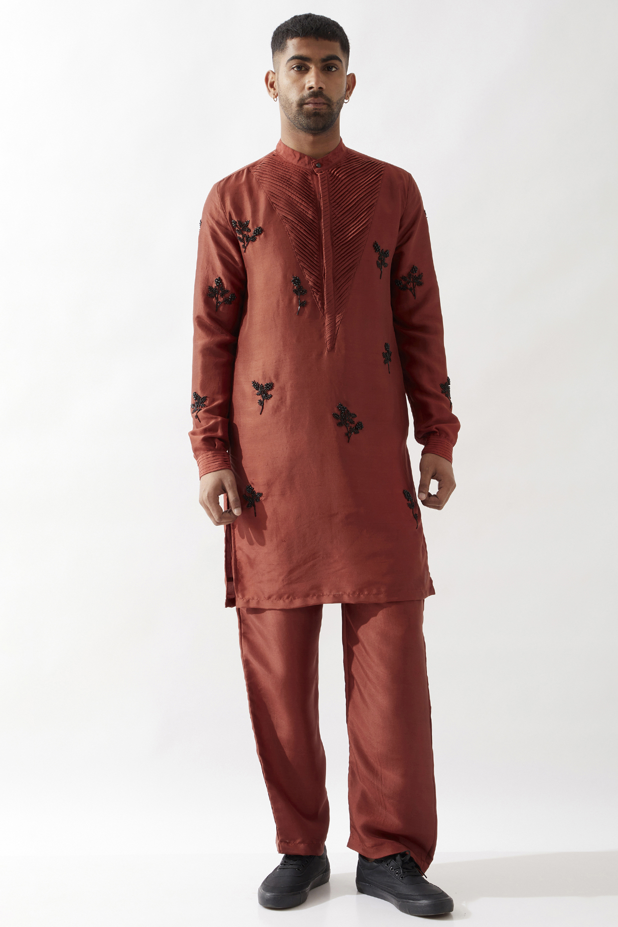 Maroon Dupion Silk Cutdana Work Kurta Set by Son Of A Noble SNOB Men